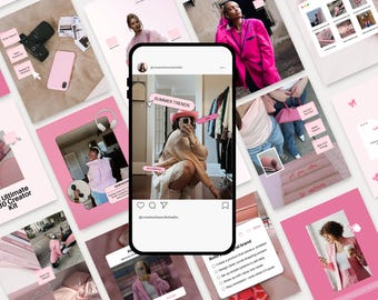 Pink iOS Canva Templates Instagram 20 Editable Digital Core Portrait Posts for Creators Coach Influencers  UGC Trendy Viral Social Media Set