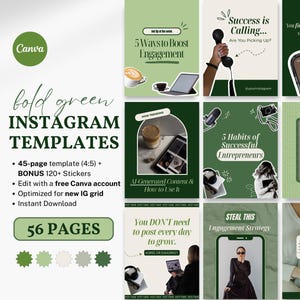 Plantillas verdes de Instagram para administradores de redes sociales Plantilla de Canva editable y llamativa Creadores de coaches de marketing digital Retrato Instagram viral