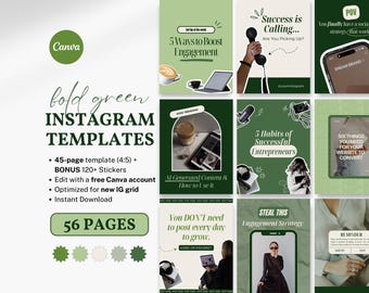 Green Instagram Templates for Social Media Managers Bold Editable Canva Template Digital Marketing Coaches Creators Portrait Viral Instagram