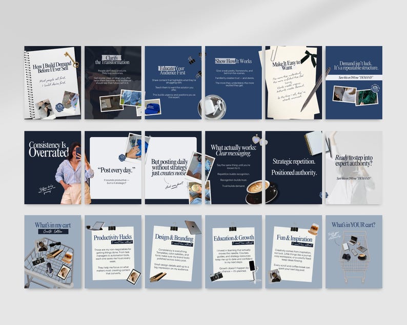 Navy Blue Seamless Carousel Templates Instagram Canva | 10 Storytelling ...
