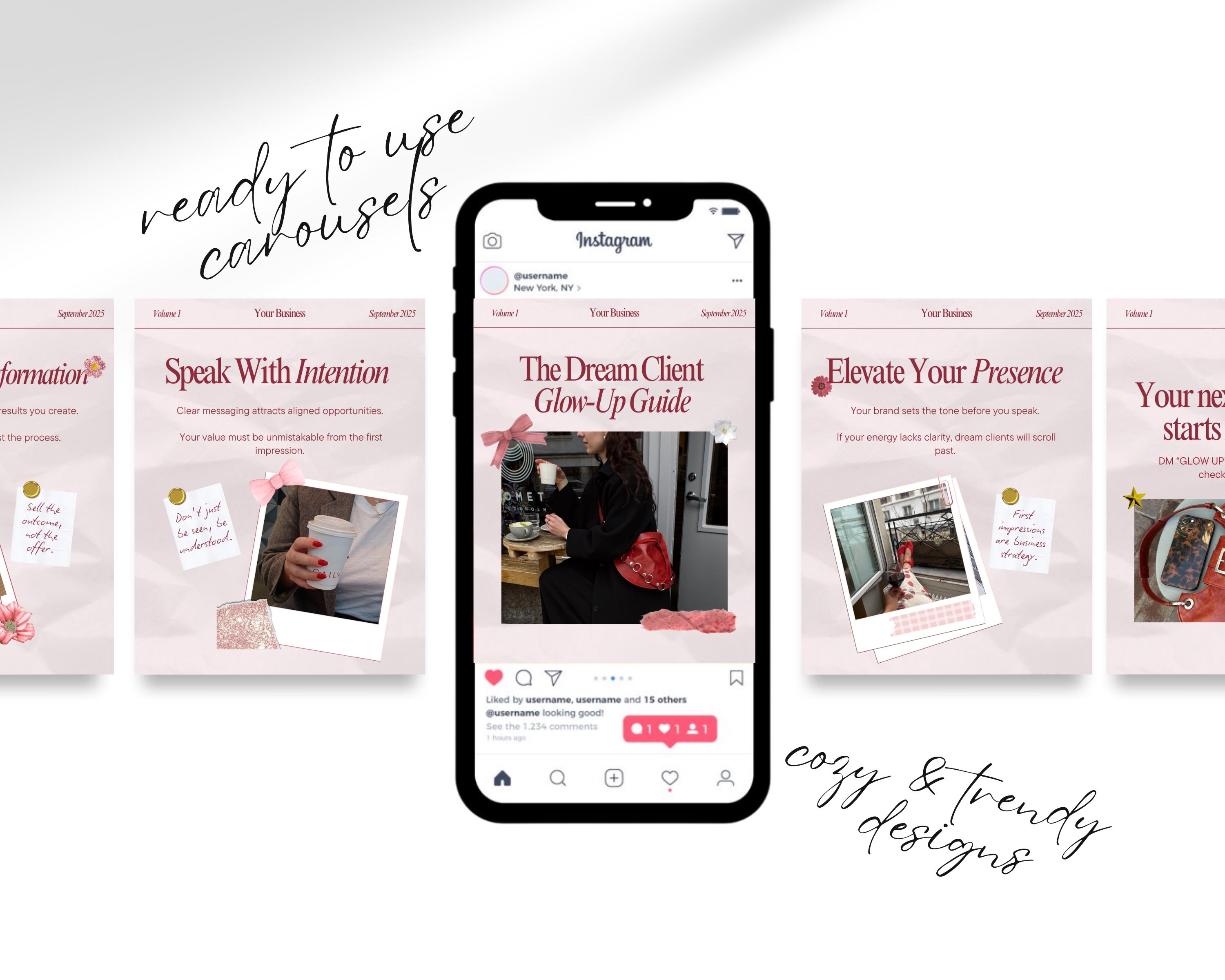 Red Instagram Carousel Templates for Coaches Creators 50 Pink Editable ...