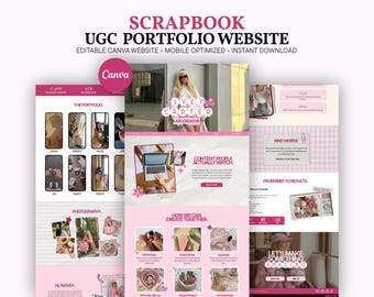 Scrapbook UGC Portfolio Template Canva Website, Pink Influencer Creator Media Kit, Aesthetic Personal Brand Landing Page, Social Media Site