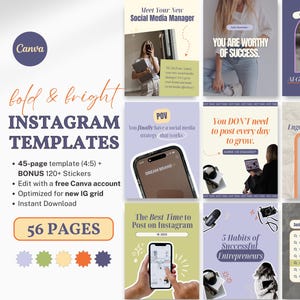 Odważne kolorowe szablony na Instagram Szablony Canva dla trenerów marketingu cyfrowego Twórcy Wątki na Instagramie z portretami