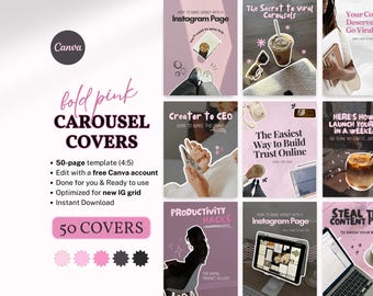 50 Pink Instagram Carousel Covers Canva Templates Coaches Creators Digital Product Sellers Editable Viral IG Cozy TikTok Aesthetic Carousel