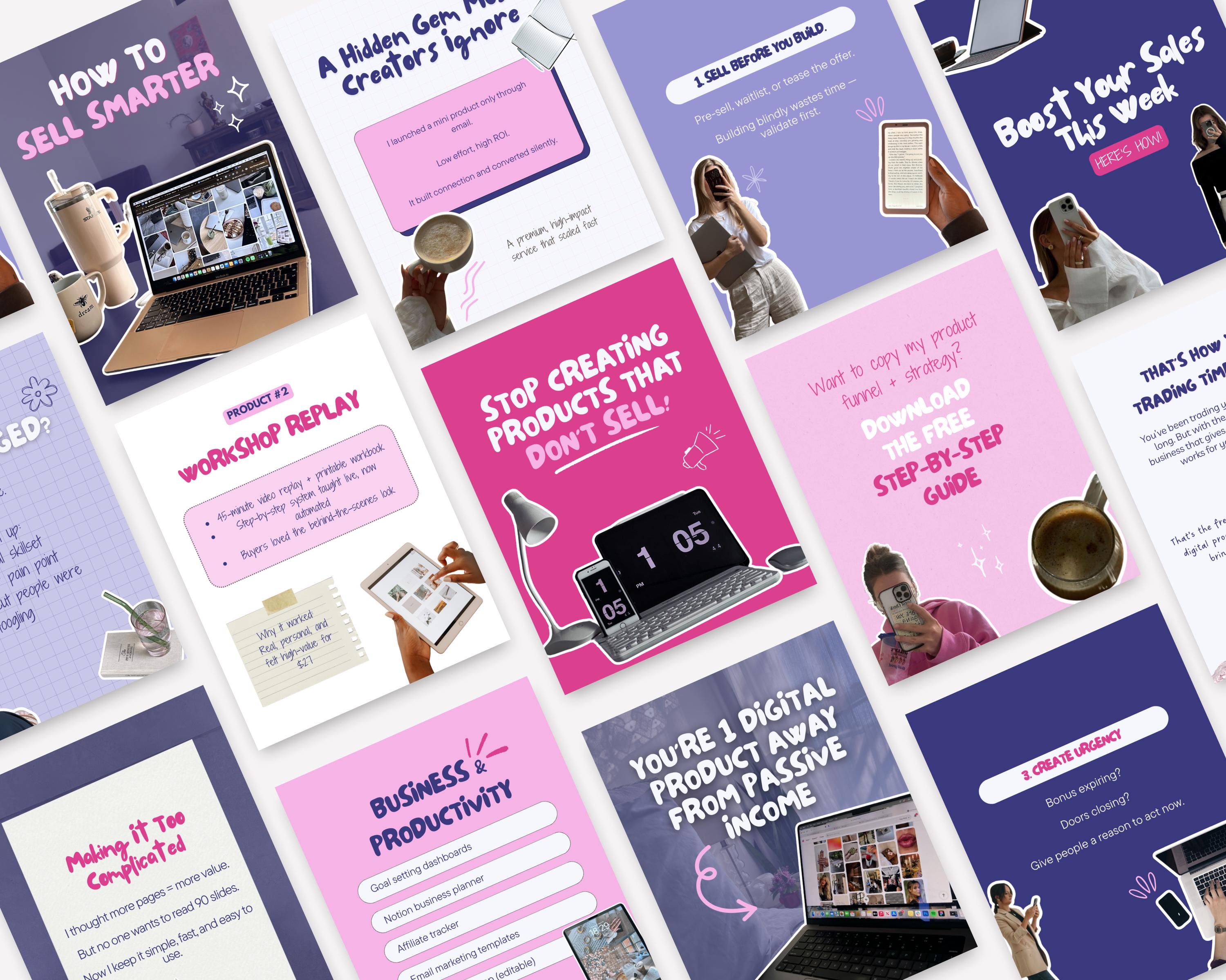 Bold Instagram Carousel Templates in Pink Purple 75 Viral Aesthetic ...