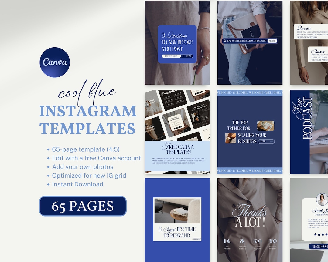 Blue Social Media Templates Canva 65 Editable Aesthetic Cool Blue ...