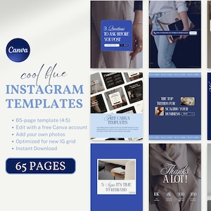 ブルーソーシャルメディアテンプレート Canva 65 編集可能な美しいクールなブルーの Instagram テンプレート (中小企業、クリエイター、起業家、インフルエンサー向け)