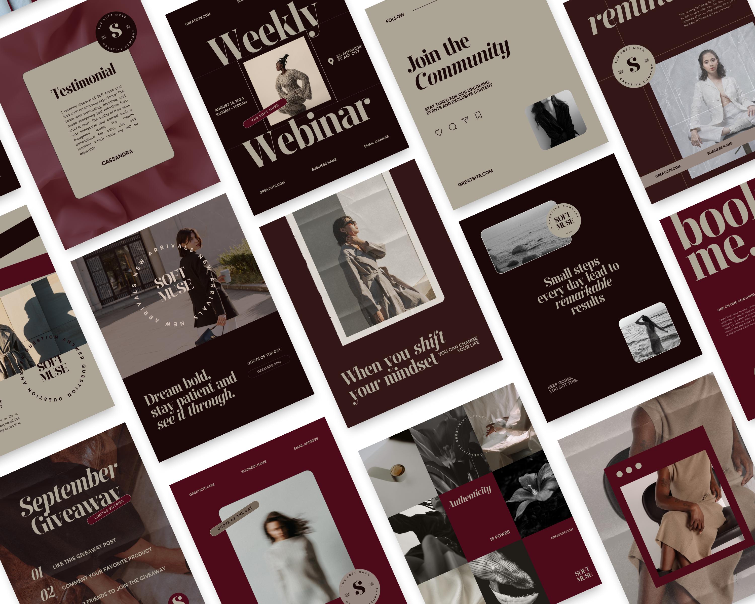 Burgundy Instagram Templates Canva | 30 Editable Elegant Posts for ...