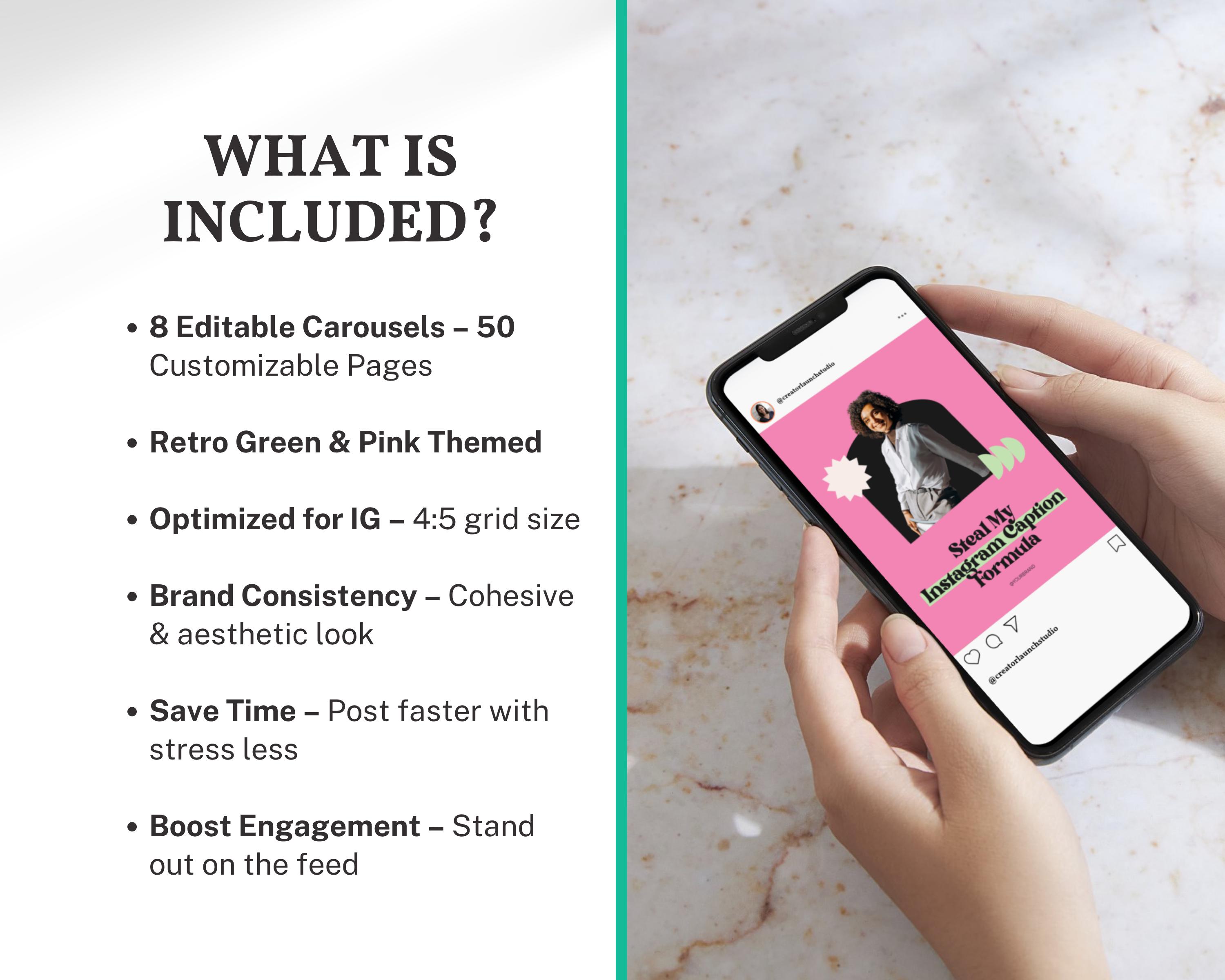 Retro Instagram Carousel Templates in Pink Teal Green 50 Viral ...