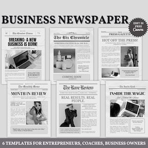 Sjabloon Canva-bedrijfskrant bewerkbare aangepaste krant voor ondernemers DIY bewerkbare krant Zakelijke aankondiging