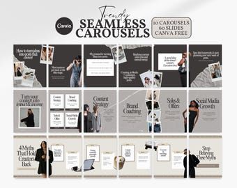 10 plantillas de carrusel modernas y sin costuras para Instagram, productos digitales modernos, plantillas editables de Canva, entrenadores, creadores, asistentes virtuales, TikTok