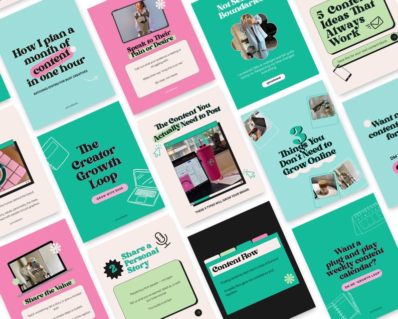 Retro Instagram Carousel Templates in Pink Teal Green 50 Viral ...