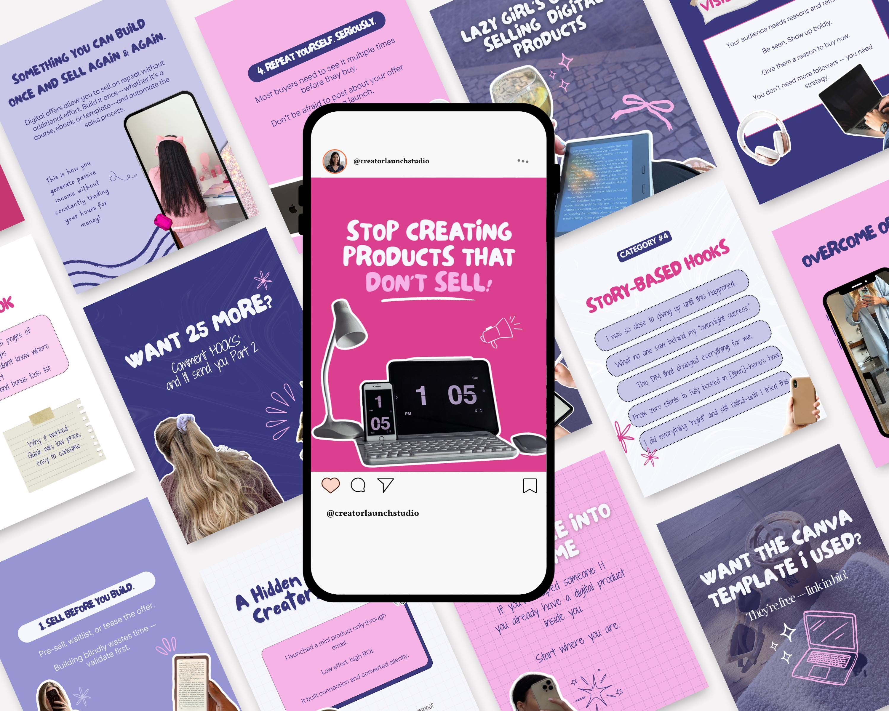 Bold Instagram Carousel Templates in Pink Purple 75 Viral Aesthetic ...