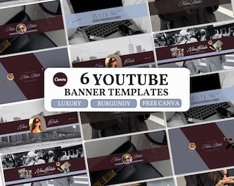 Luxury YouTube Banner Canva Template, Burgundy YouTube Branding Kit, Trendy Editable Content Creator Channel, Aesthetic Editorial YT Cover