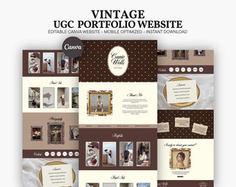 UGC Portfolio Template Canva Website, Vintage Media Kit for Influencers, Content Creators, Whimsy Butter Yellow & Brown Landing Page Site