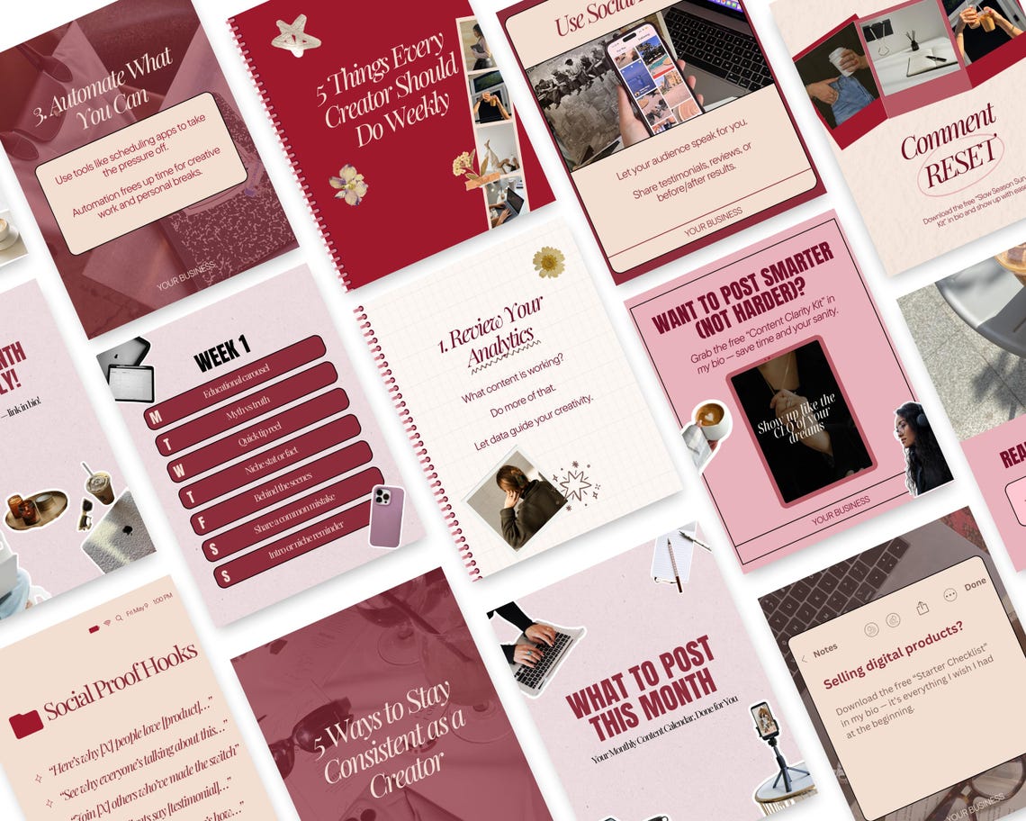 Blush Red Instagram Carousel Templates 60 Bold Viral Social Media Canva ...