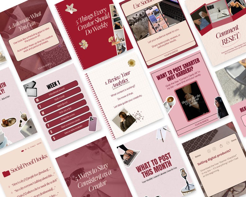 Blush Red Instagram Carousel Templates 60 Bold Viral Social Media Canva ...