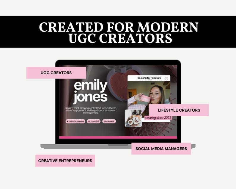 Creator portfolio website designed for UGC creators, influencers, social media managers, lifestyle creators, and creative entrepreneurs building an online presence.