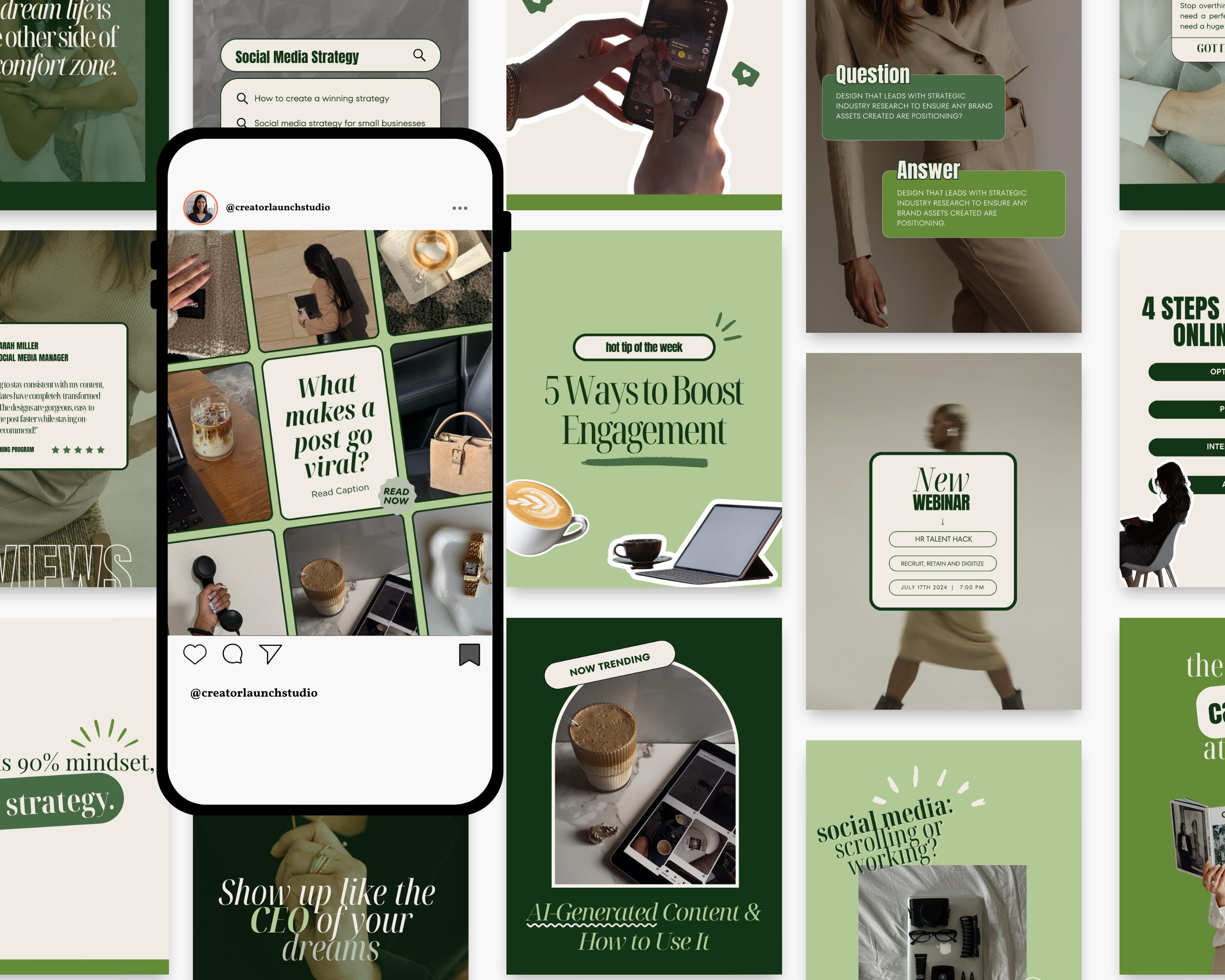 Green Instagram Templates for Social Media Managers Bold Editable Canva ...