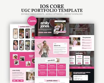 Pink UGC Portfolio Template Canva Website | Aesthetic Creator Media Kit | Influencer Portfolio | iOS Core Site | Personal Brand Rate Sheet