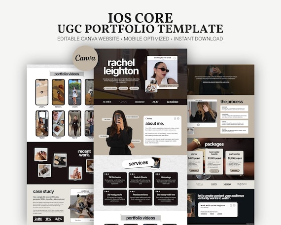 UGC Portfolio Website Template Canva | iOS Core Website | Aesthetic Influencer Site | Content Creator Portfolio | Personal Brand Media Kit