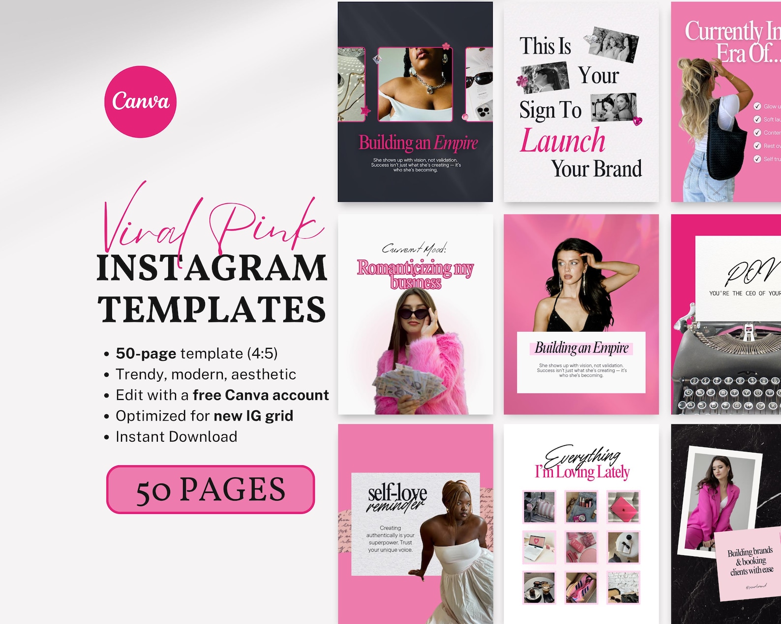 Pink Instagram Templates for Social Media Managers Editable Canva ...