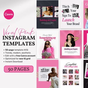 Pink Instagram Templates for Social Media Managers Editable Canva Template Digital Marketing Coaches Creators Brands Portrait IG Viral Posts