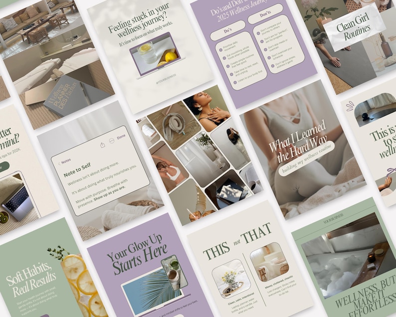 50 Wellness Instagram Canva Templates | Aesthetic Social Media Posts ...