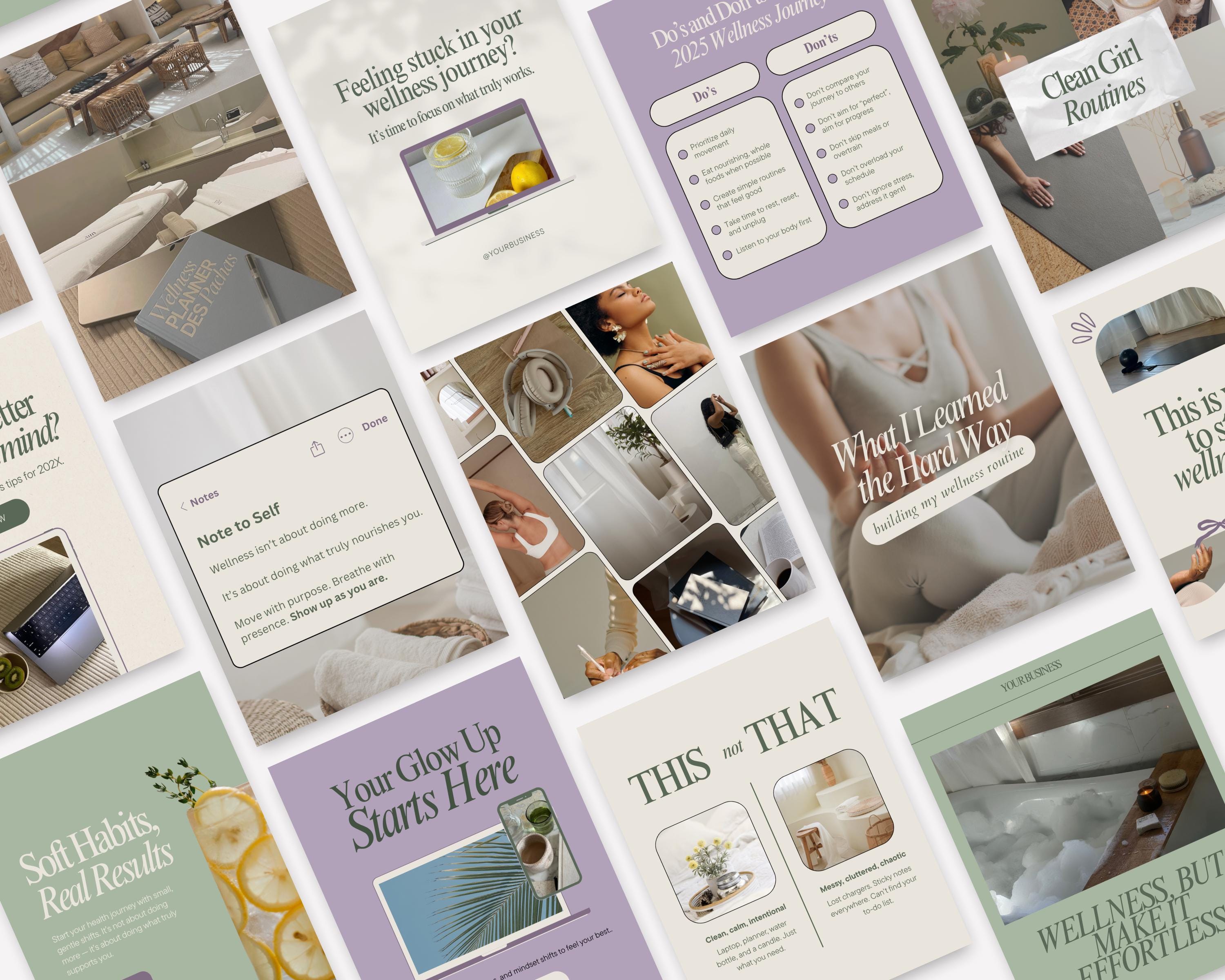 50 Wellness Instagram Canva Templates | Aesthetic Social Media Posts ...