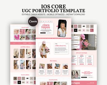 Modèle de portfolio UGC rose pour site web Canva | Kit média pour créateur esthétique | Portfolio d'influenceur | Site web iOS | Grille tarifaire pour marque personnelle