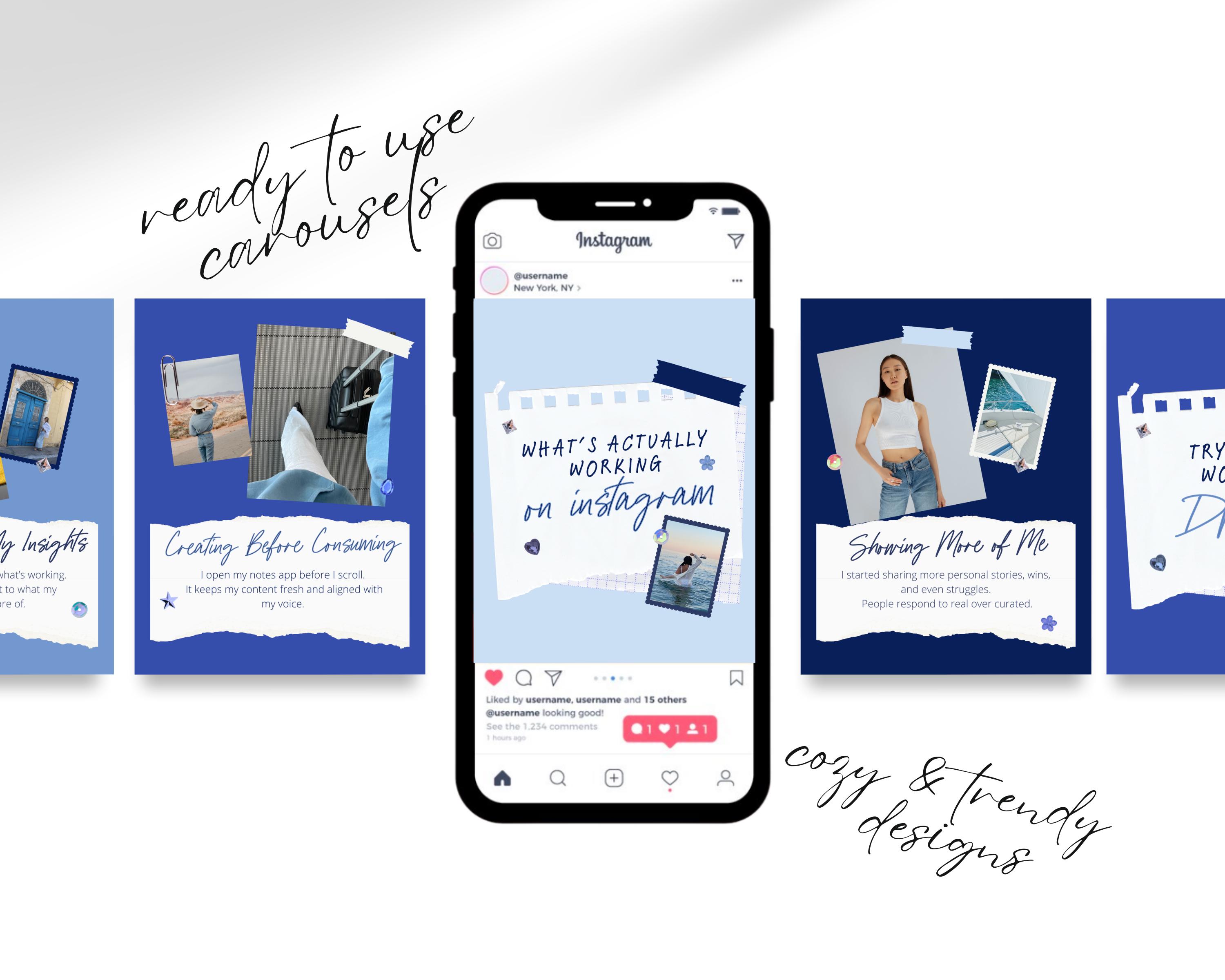 60 Bold Blue Instagram Carousel Canva Templates Editable Aesthetic ...