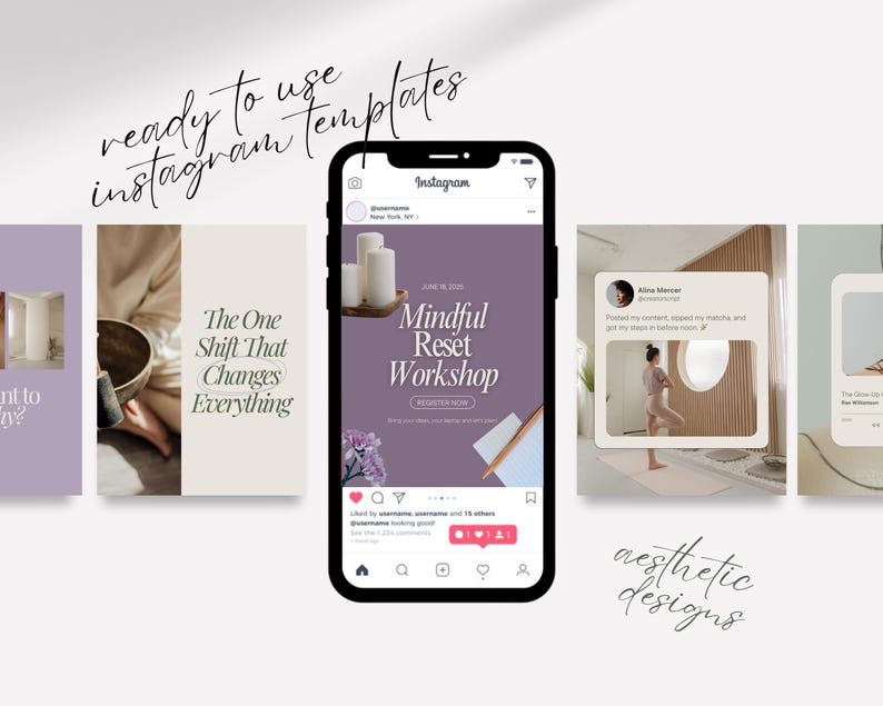 50 Wellness Instagram Canva Templates | Aesthetic Social Media Posts ...
