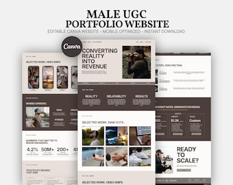 UGC Portfolio Template Male Canva Website, Influencer Media Kit for Men, Videographer Site, Content Creator Rate Sheet, Modern Landing Page