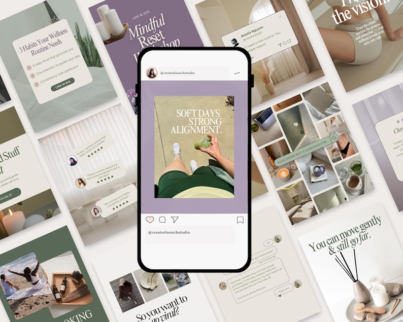 50 Wellness Instagram Canva Templates | Aesthetic Social Media Posts ...