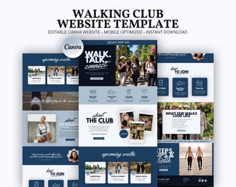 Walking Club Website Template Canva | Blue Women's Walking Group Website | Girl's Walk Club | Wellness Community | Fitness Club Landing Page