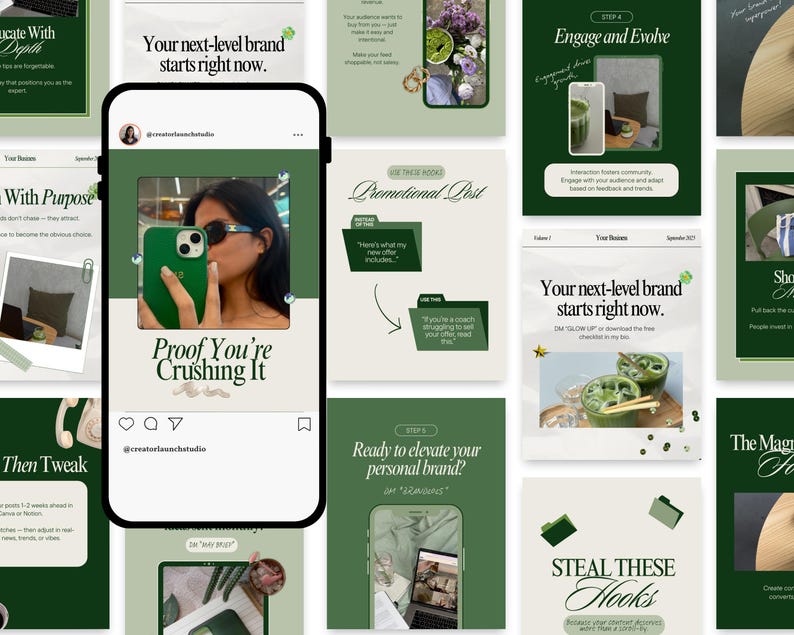 50 Green Instagram Carousel Templates Canva Scrapbook Template for ...