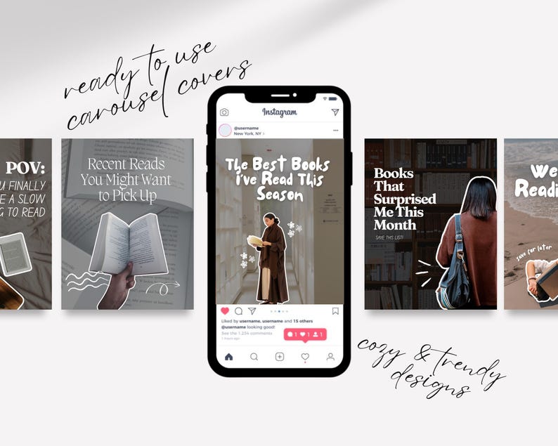 Bookstagram Carousel Covers IG Templates Editable Bookish Book Review ...