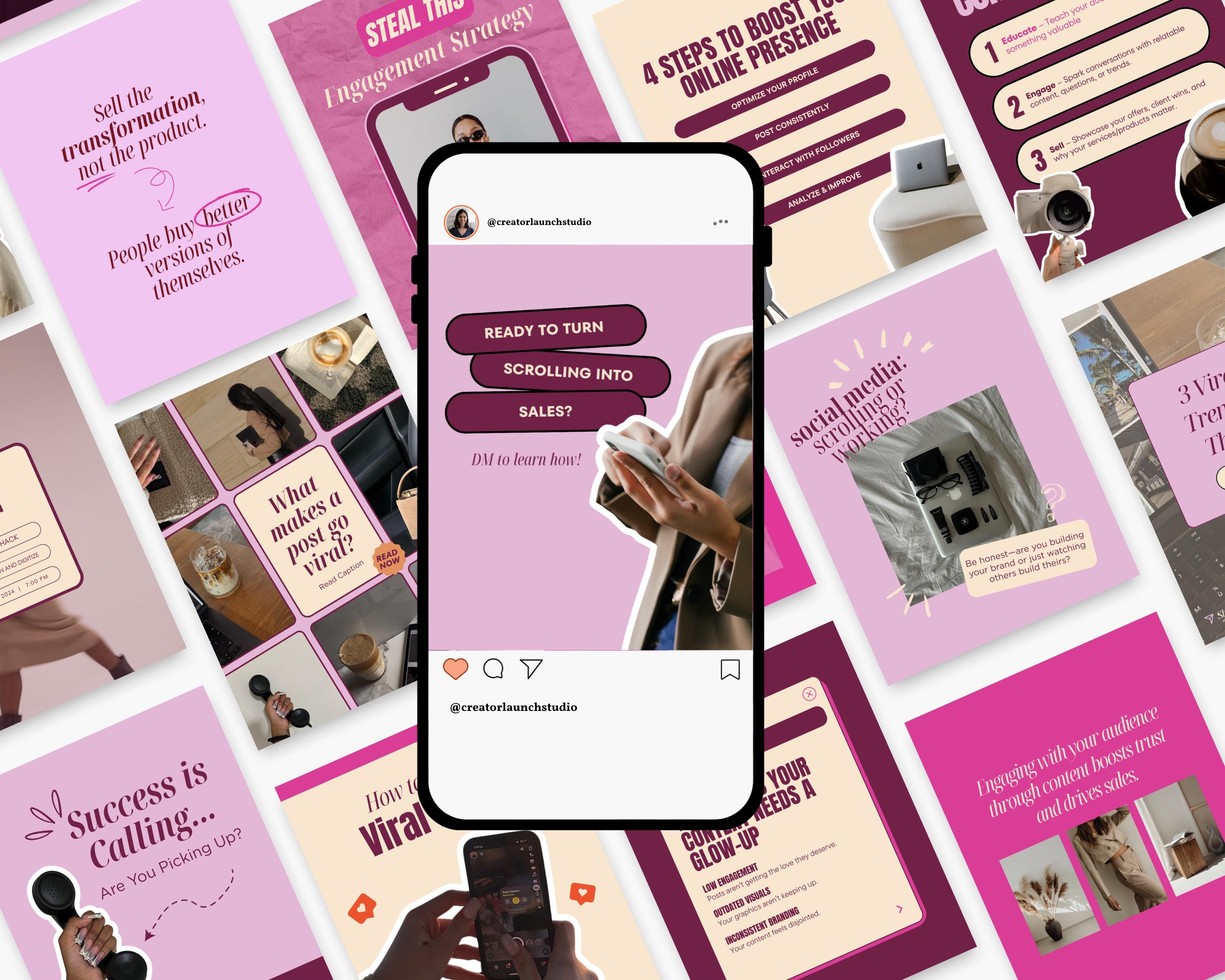Bold Pink Instagram Templates for Social Media Managers Editable Canva ...