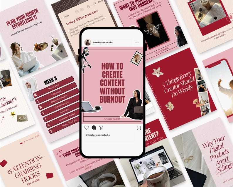 Blush Red Instagram Carousel Templates 60 Bold Viral Social Media Canva ...