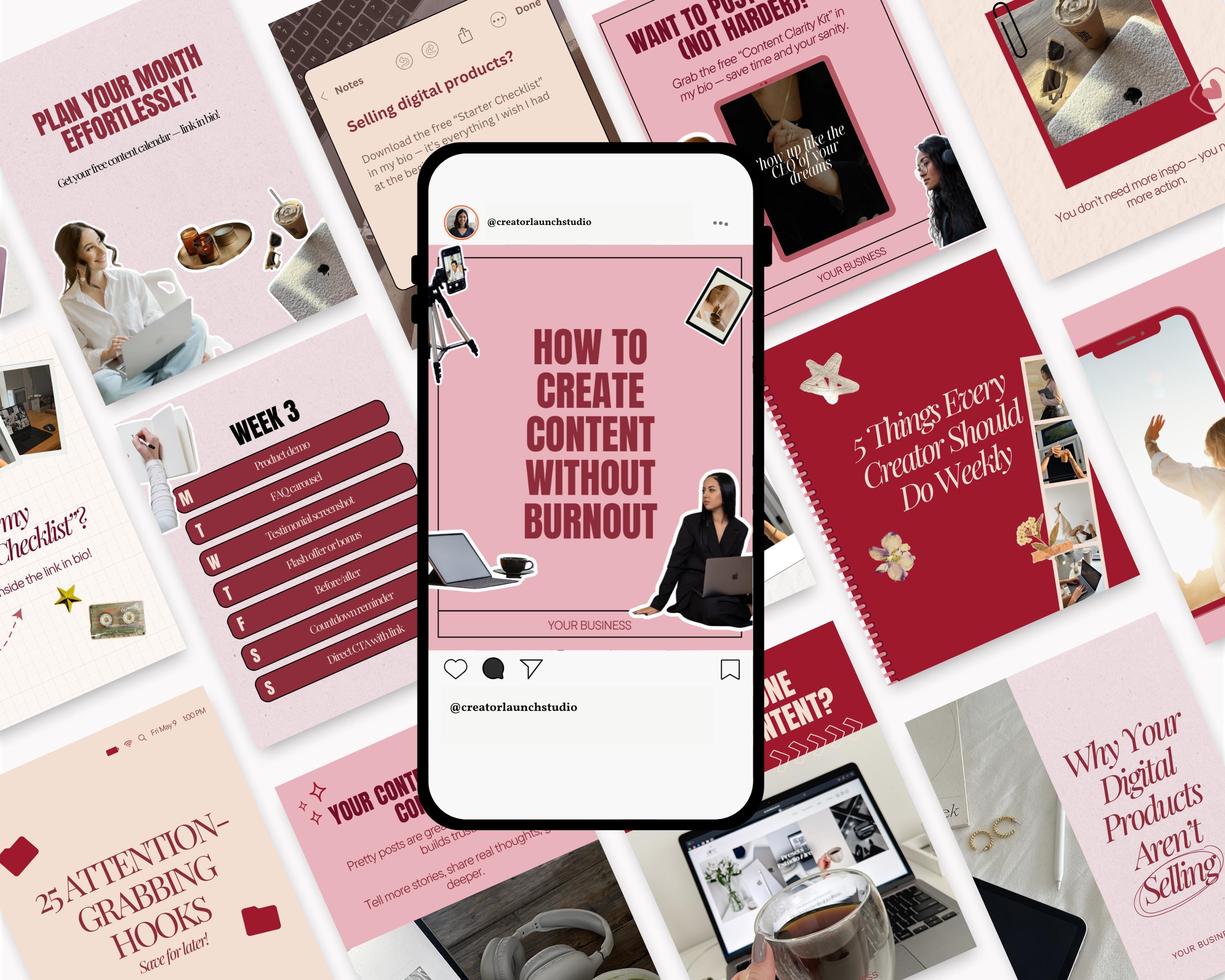 Blush Red Instagram Carousel Templates 60 Bold Viral Social Media Canva ...