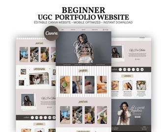 Beginner UGC Portfolio Website Template Canva | Neutral Beige Creator Site | Whimsical Influencer Landing Page Media Kit | Trendy Brand Page