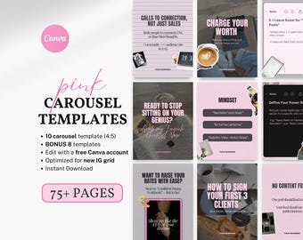 Pink Carousel Templates Instagram Digital Product Sellers Editable Aesthetic Canva Template Coaches Creators Minimal Trendy Cozy Carousel