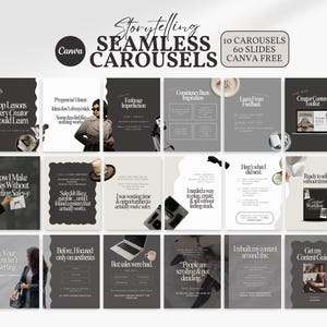 Opowiadanie historii Bezproblemowe szablony karuzeli Instagram Estetyczny Nowoczesny Sprzedawcy produktów cyfrowych Edytowalny szablon Canva Trenerzy Twórcy TikTok