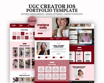 UGC Portfolio Template Canva, iOS Core UGC Website Media Kit, Red Content Creator Mobile Portfolio, Pink Personal Brand Landing Page