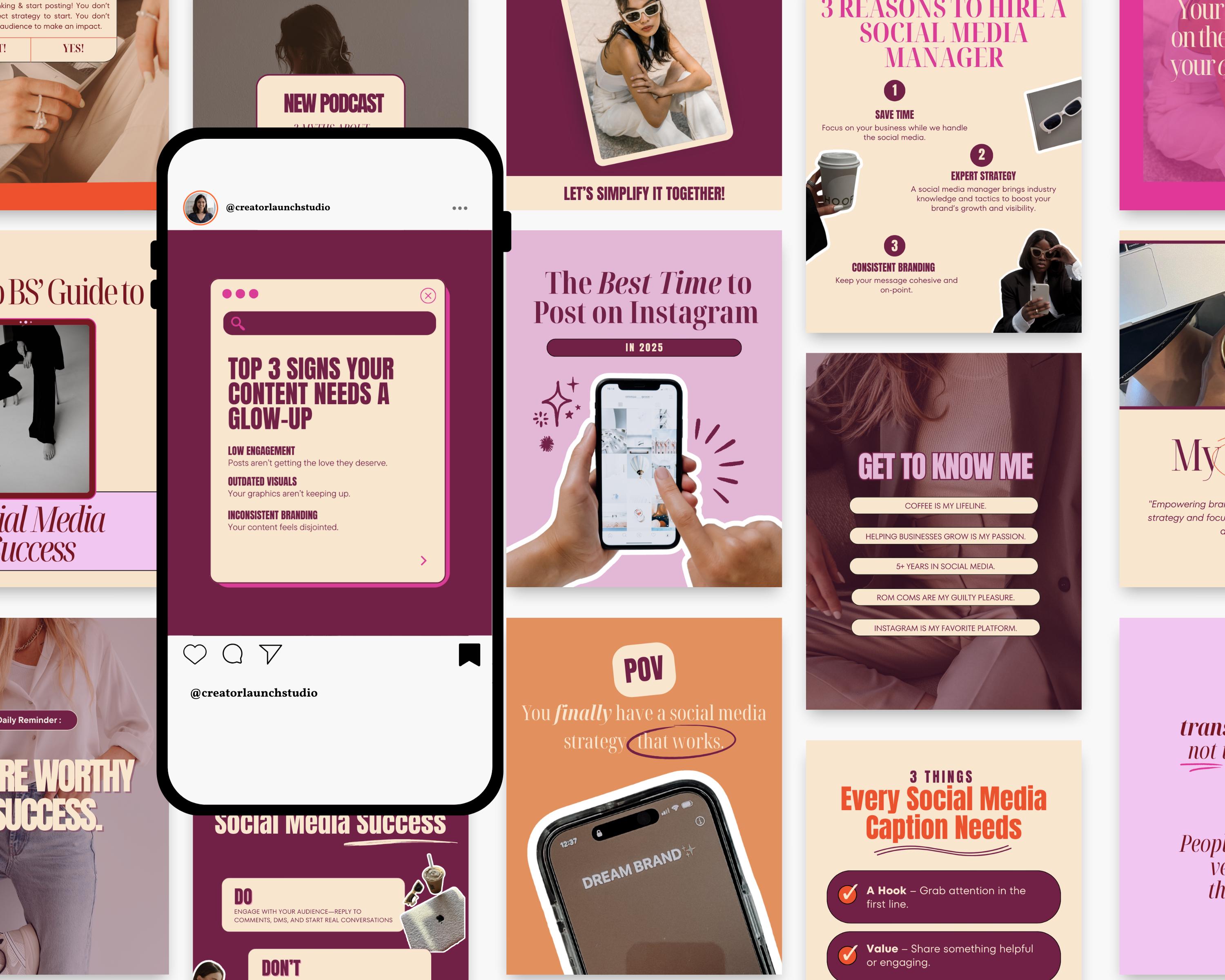 Bold Pink Instagram Templates for Social Media Managers Editable Canva ...