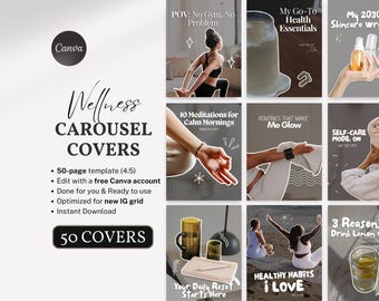 Wellness Carousel Covers IG Templates Aesthetic Viral Social Media Post for Health Coaches, Creators, Wellness Brands | Health Posts Fitness