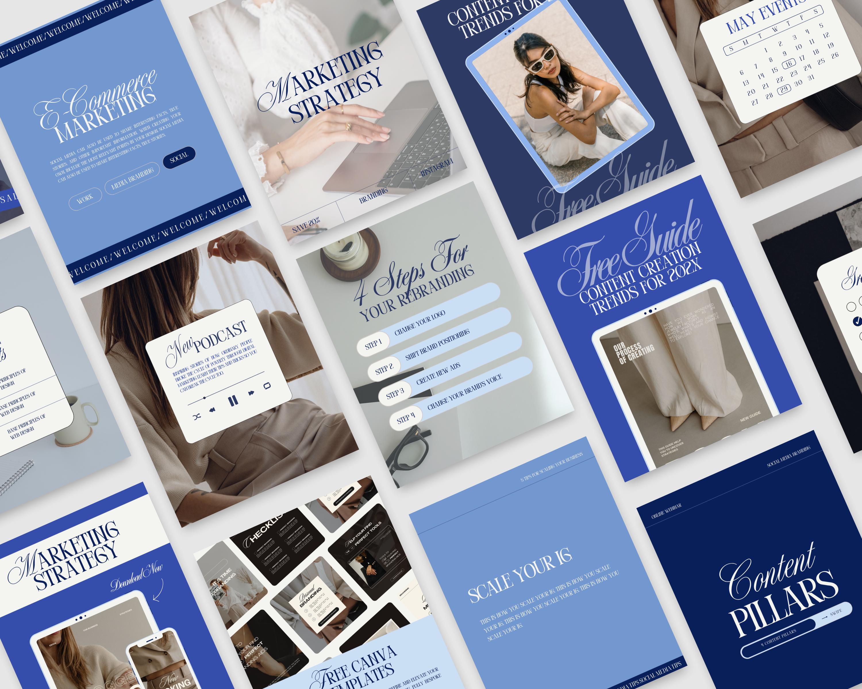 Blue Social Media Templates Canva 65 Editable Aesthetic Cool Blue ...