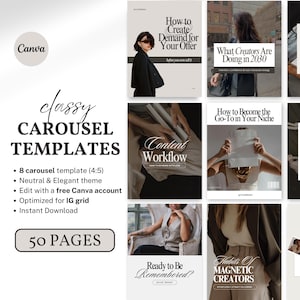 Aesthetic Carousel Templates Elegant Neutral Instagram Canva Layouts for Creators, Coaches, Brands, Influencer, Trendy Minimal Portrait Post
