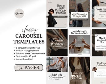 Aesthetic Carousel Templates Elegant Neutral Instagram Canva Layouts for Creators, Coaches, Brands, Influencer, Trendy Minimal Portrait Post
