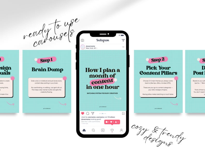 Retro Instagram Carousel Templates in Pink Teal Green 50 Viral ...